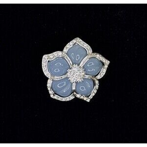 Nolan Miller Crystal French Blue Flower Slide Pendant Enhancer Silver Tone Vtg